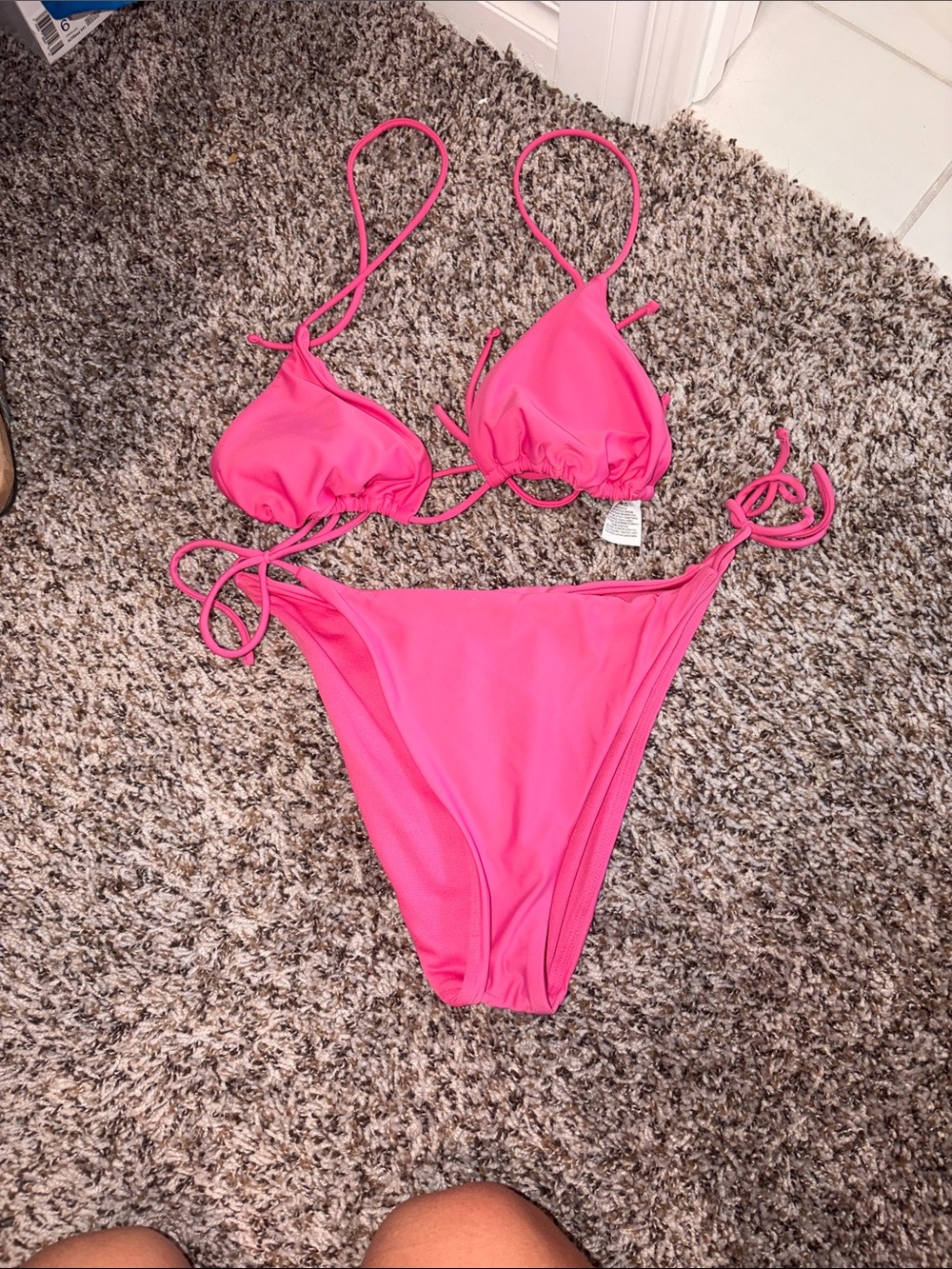 No Boundaries Hot Pink Triangle Tie-String Bikini
